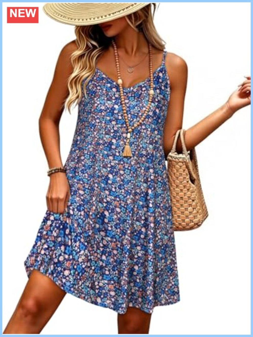 Women's Casual Sundress with Pockets Adjustable Spaghetti Strap